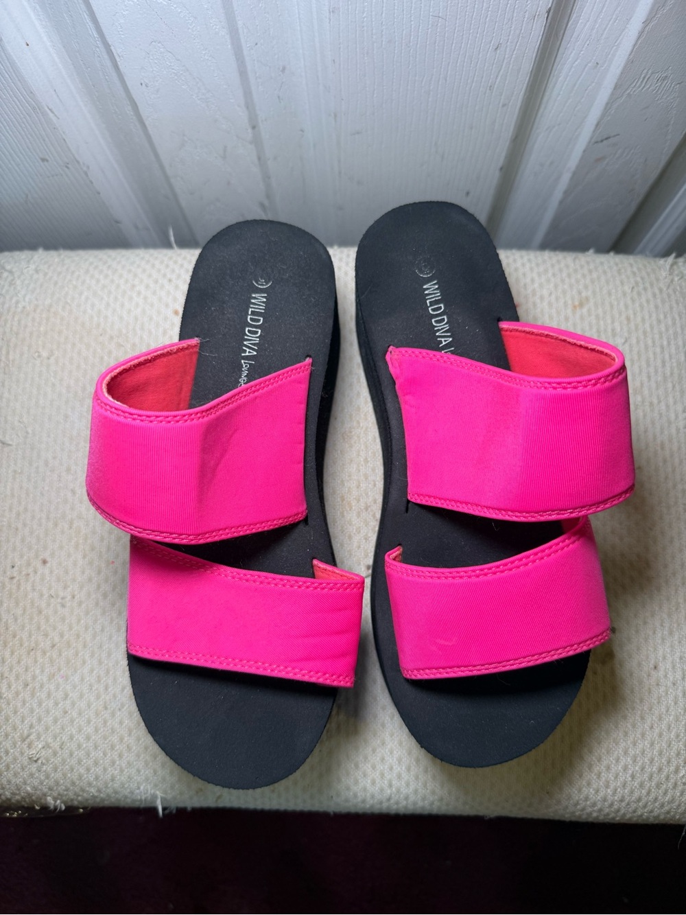WILD DIVA Lounge Women's Hot Pink Double Strap Slide Sandals